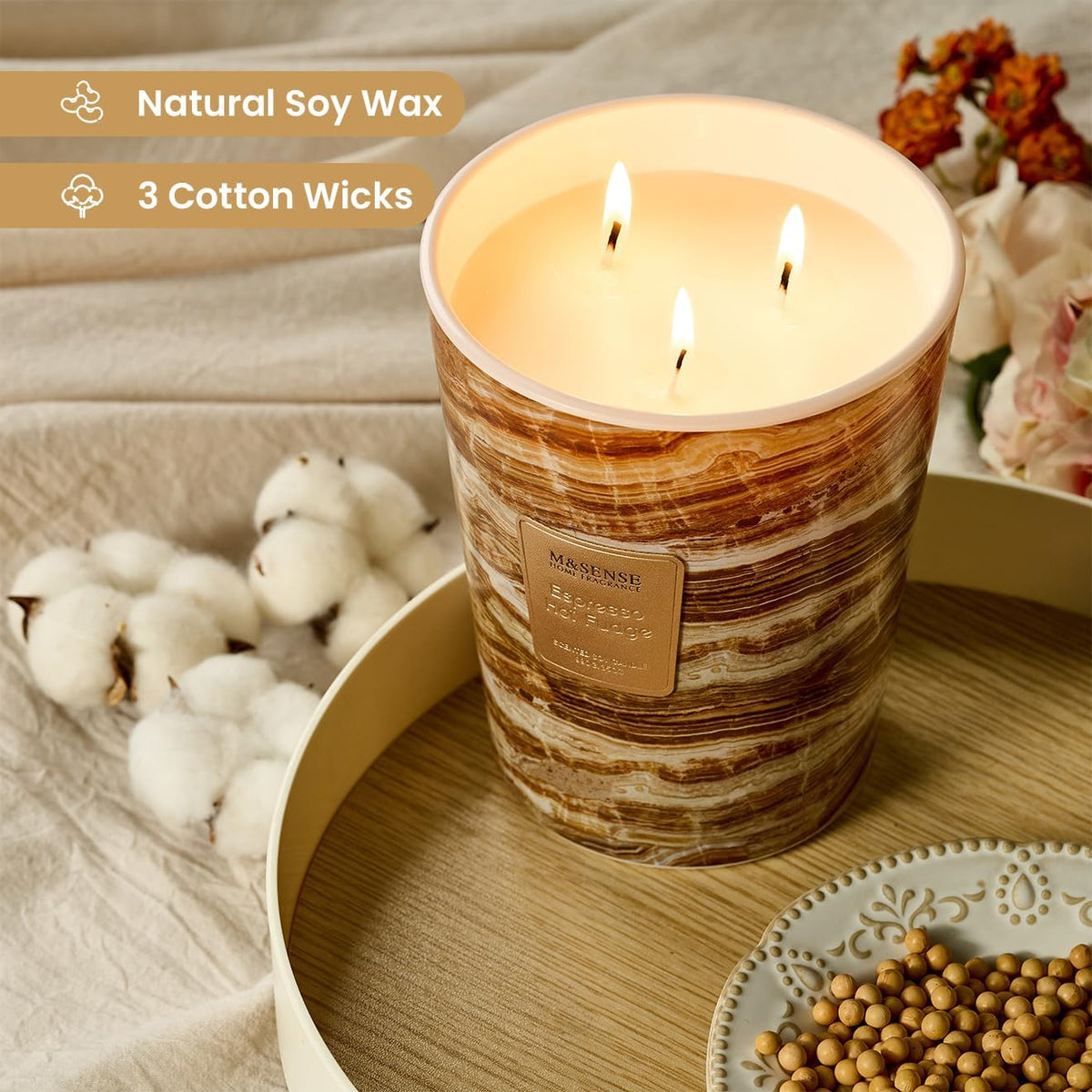 M&SENSE EspressHotFudge Scented Candles for Home, 3-Wick Highly Scented Jar Candles, Extra Large