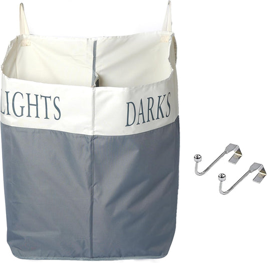The Fine Living Co. X-Large Two Compartments Hanging Laundry Hamper with Over Door Hooks, Durable