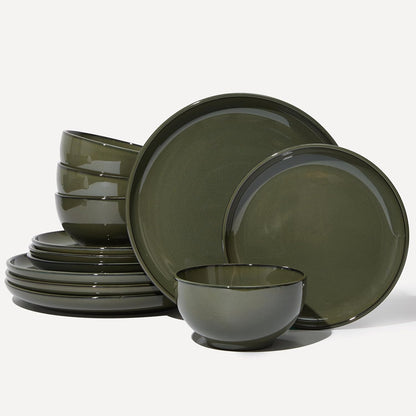 Santorini Mist Terracotta Reactive Glaze Plates and Bowls Sets, Stoneware Dinnerware Sets