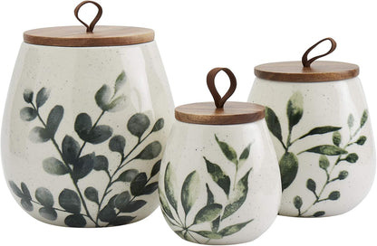 TTU Tabletops Gallery Ceramic Canister Collection- Stoneware Designed Kitchen Storage Acacia Wood