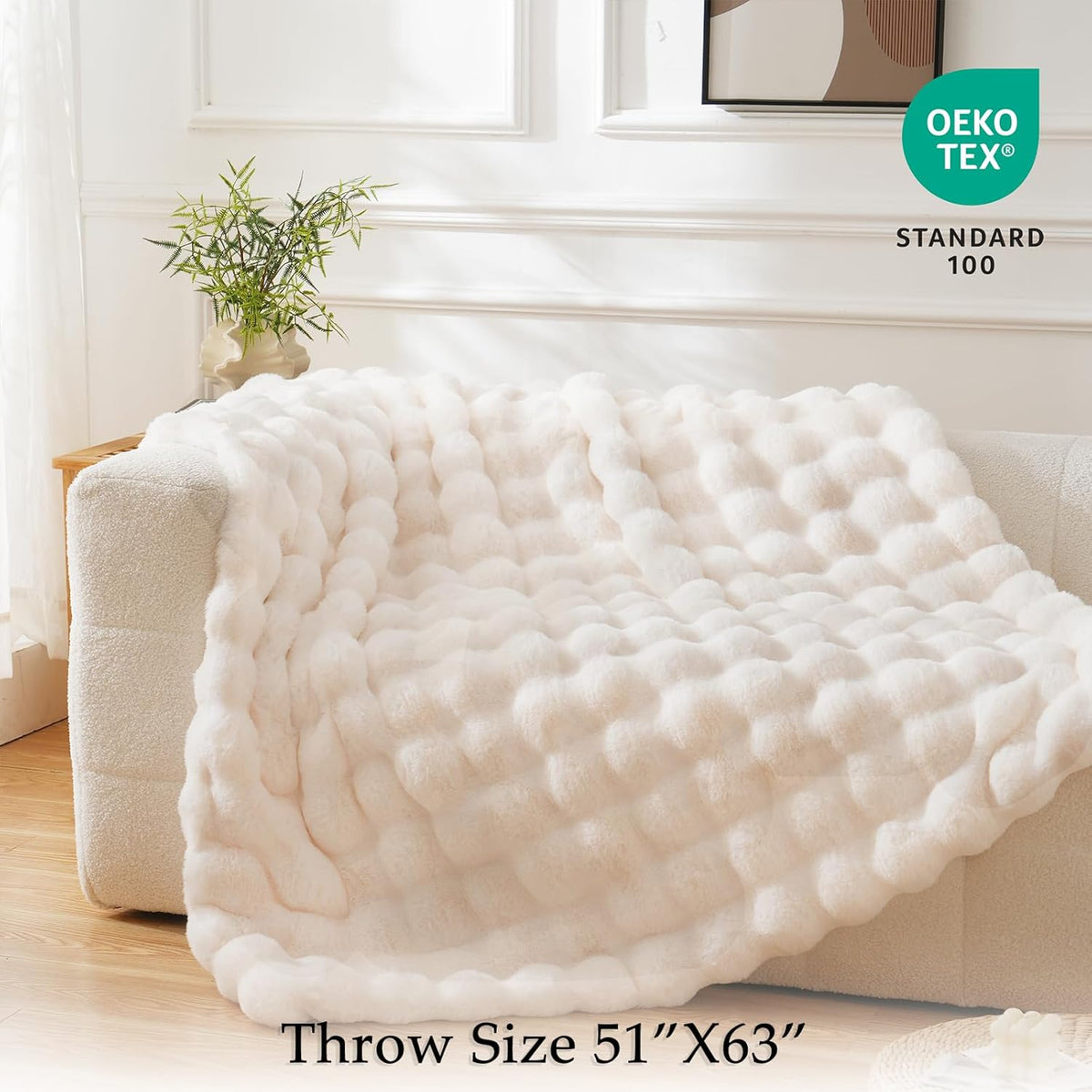 BENVWE Faux Fur Throw Blanket for Couch - Cozy Plush Fluffy Soft Thick Bubble Blanket for Living