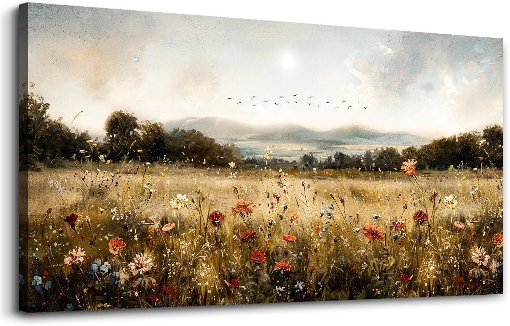 KELIYUAN Modern Canvas Print Wall Art Vintage Home Decorlawn Painting With Floral Wall Art