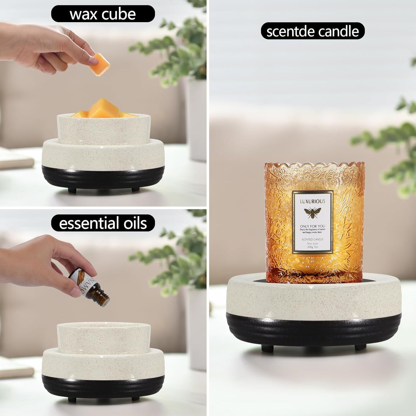 Wax Melts Warmer, Ceramic Candle Melter Melting Wax 3-in-1 Oil Burner Electric Fits Yankee Large