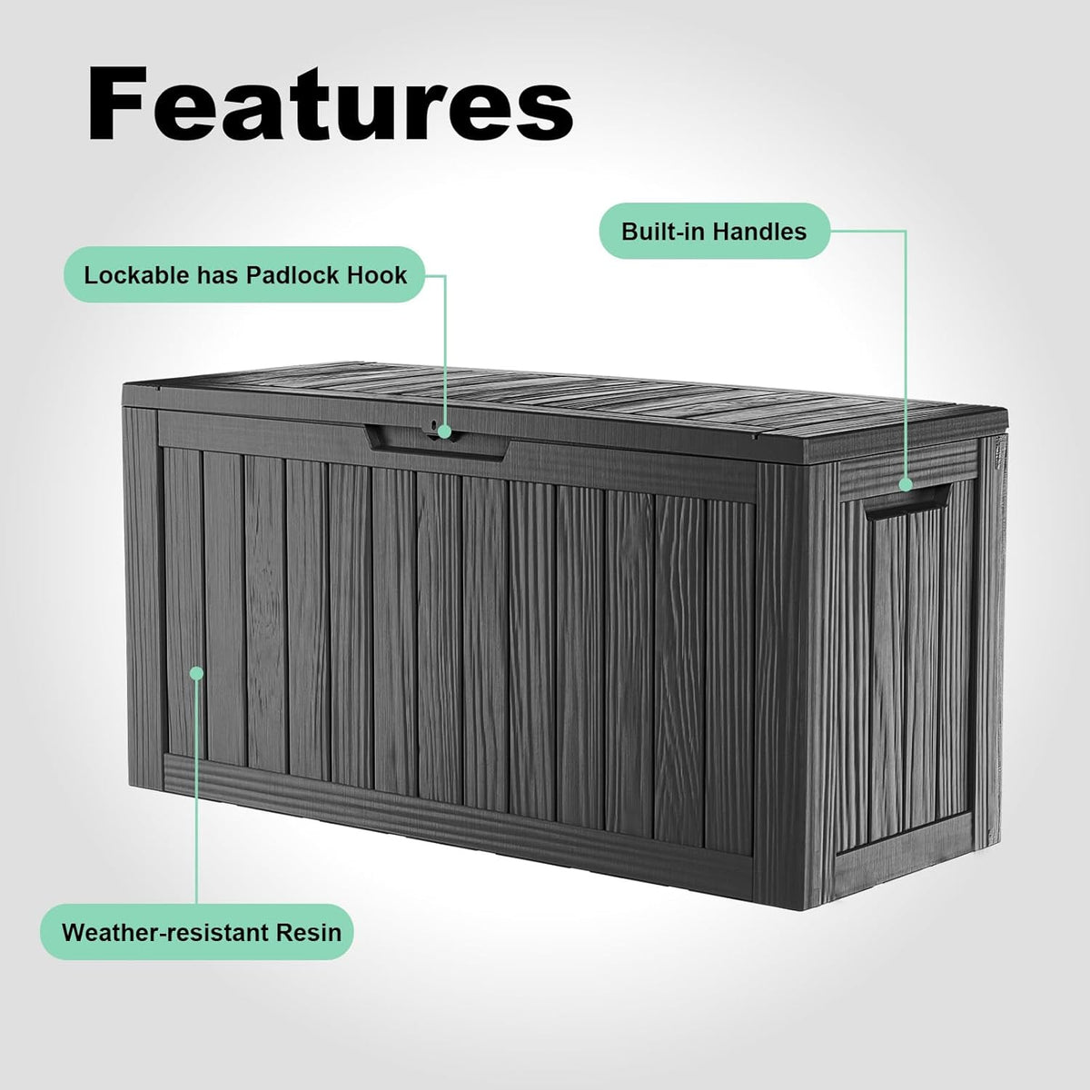 Vixzen 85 Gallon Resin Deck Box, Lockable Outdoor Storage Box for Patio Cushions Storage