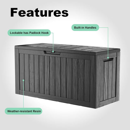 Vixzen 85 Gallon Resin Deck Box, Lockable Outdoor Storage Box for Patio Cushions Storage
