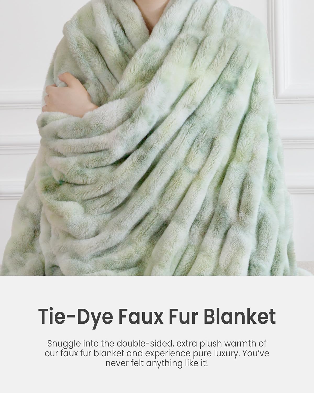 Faux Fur Blanket, Twin Size Oversized Throw Blanket for Couch, Fluffy Blanket with Stretch Ruched