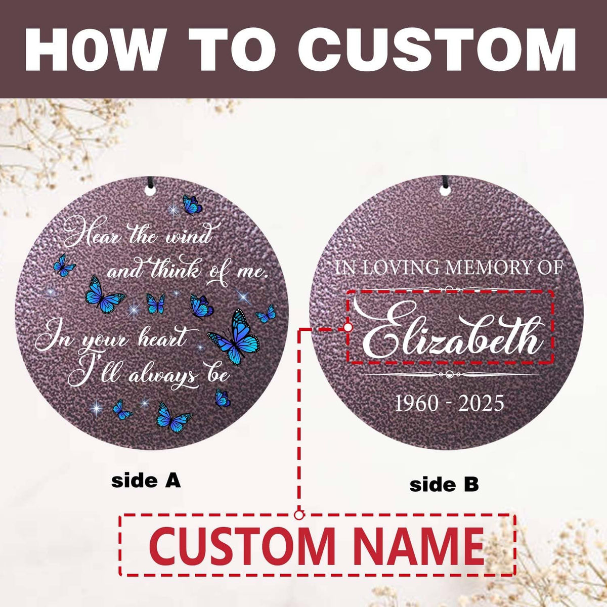 ASTARIN Memorial Butterfly Deep Tone Wind Chimes Personalized, Sympathy Remembrance Gifts for Loss