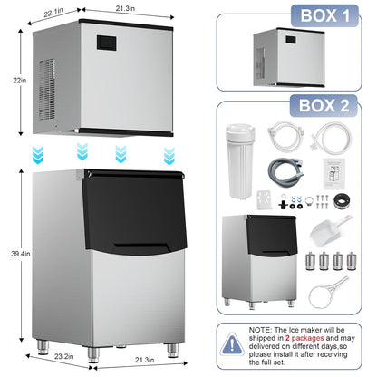 Ice Machine Commercial Ice Maker Machine, 400 Lbs/24H Industrial Ice Machine, 350 Lbs Storage