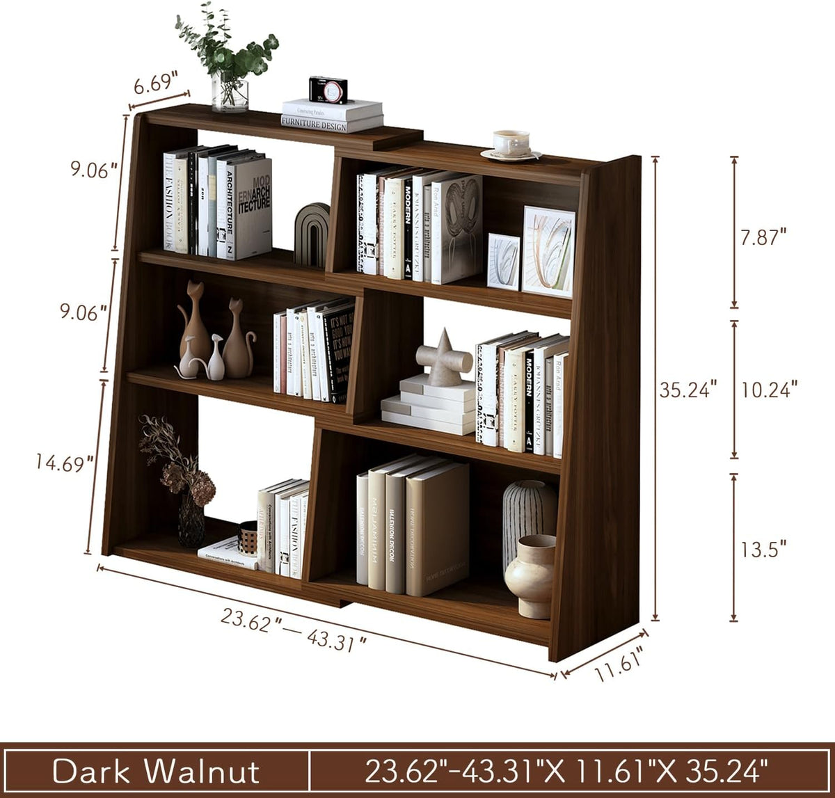 IOTXY Wooden Extendable Shelf Bookcase - 3-Tier Ladder Low Short Bookshelf for Small Space or