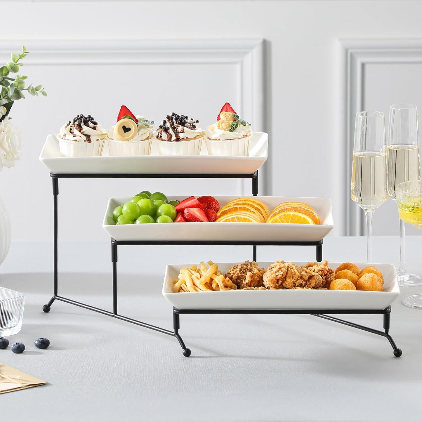 MALACASA 3 Tier Serving Trays for Party, Porcelain Serving Platters and Trays, 12 Inch Tiered Tray