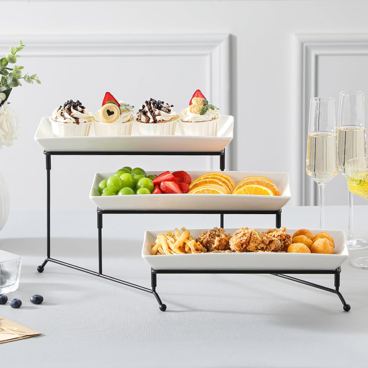 MALACASA 3 Tier Serving Trays for Party, Porcelain Serving Platters and Trays, 12 Inch Tiered Tray