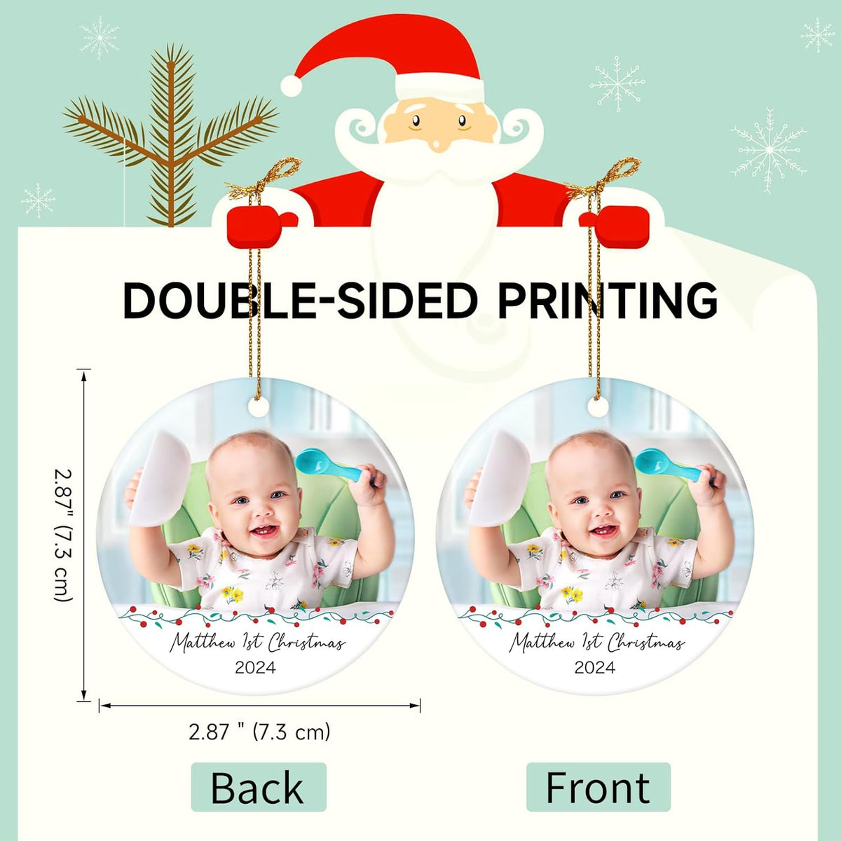 Personalized Photo Christmas Ornaments 2025 - Custom Baby First Christmas Ornament 2025, Customized