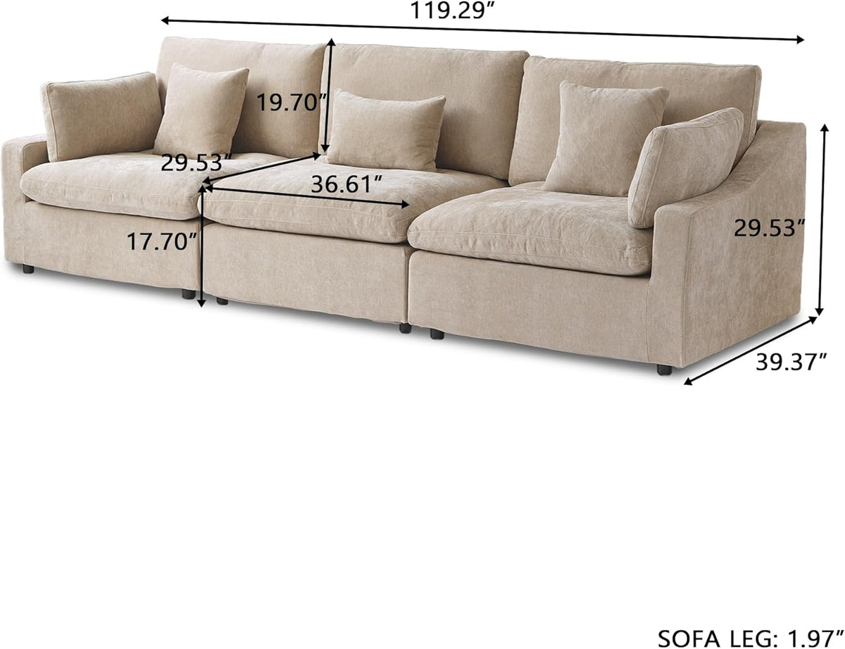 JACH Sectional Couches for Living Room, 3 Seater Cloud Sectional Couch with Deep Seat, Down Filled
