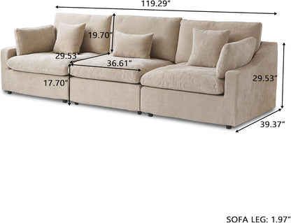 JACH Sectional Couches for Living Room, 3 Seater Cloud Sectional Couch with Deep Seat, Down Filled