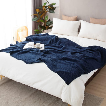 EMME Cotton Blanket Queen Size for Bed Soft Large Muslin Bed Blankets 90"x90" Lightweight