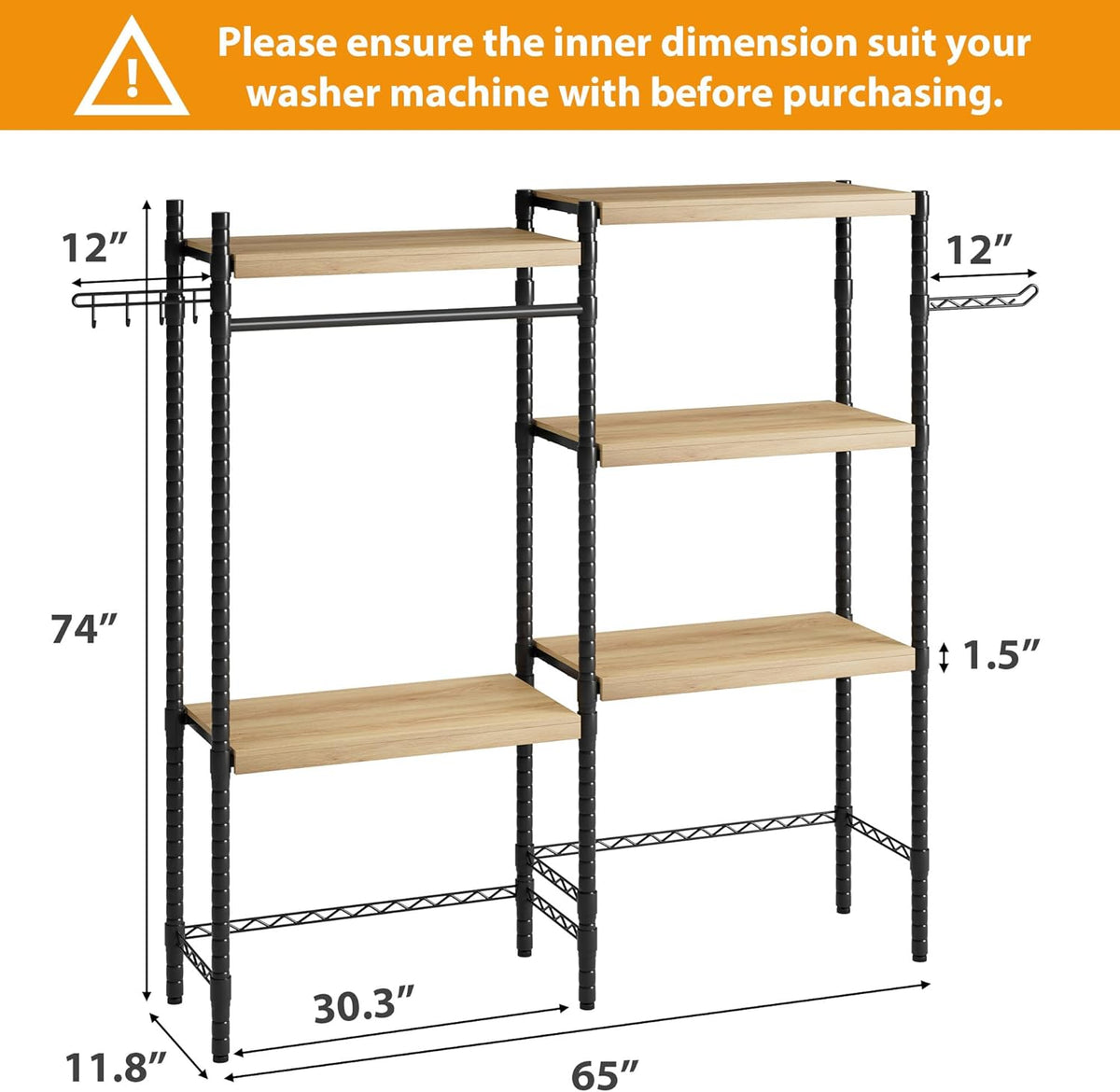 CABIHOME 5-Tier Over-The-Washer Shelf - Adjustable Height Laundry Organizer Space Saver