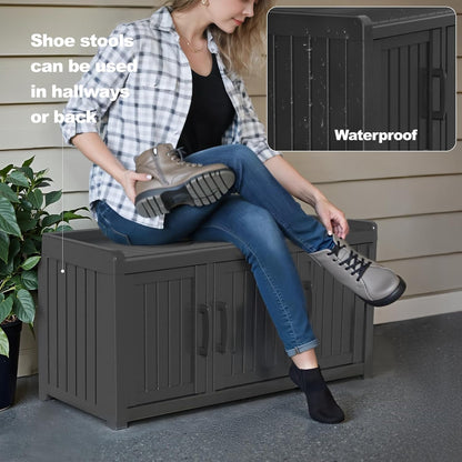 ROJIK Shoe Cabinet Waterproof UV-Resistant,Storage Bench Indoor Outdoor with Adjustable Shelves,for