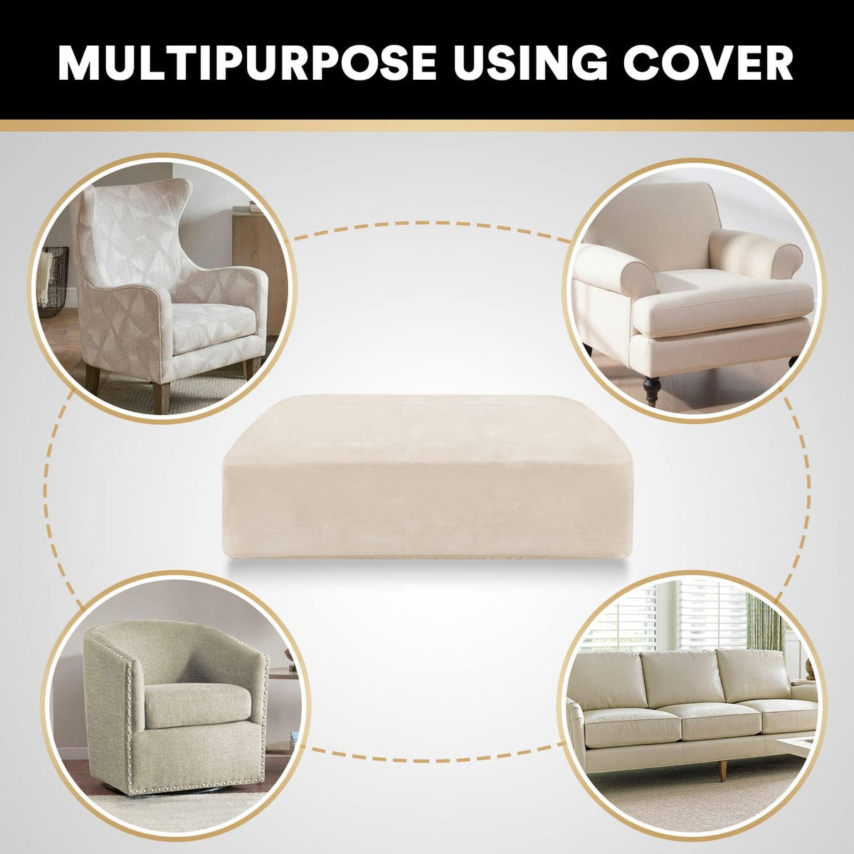 PrinceDeco Stretch Velvet Couch Cushion Cover,Soft Fitted Cushion Slipcover for Chair Cushion