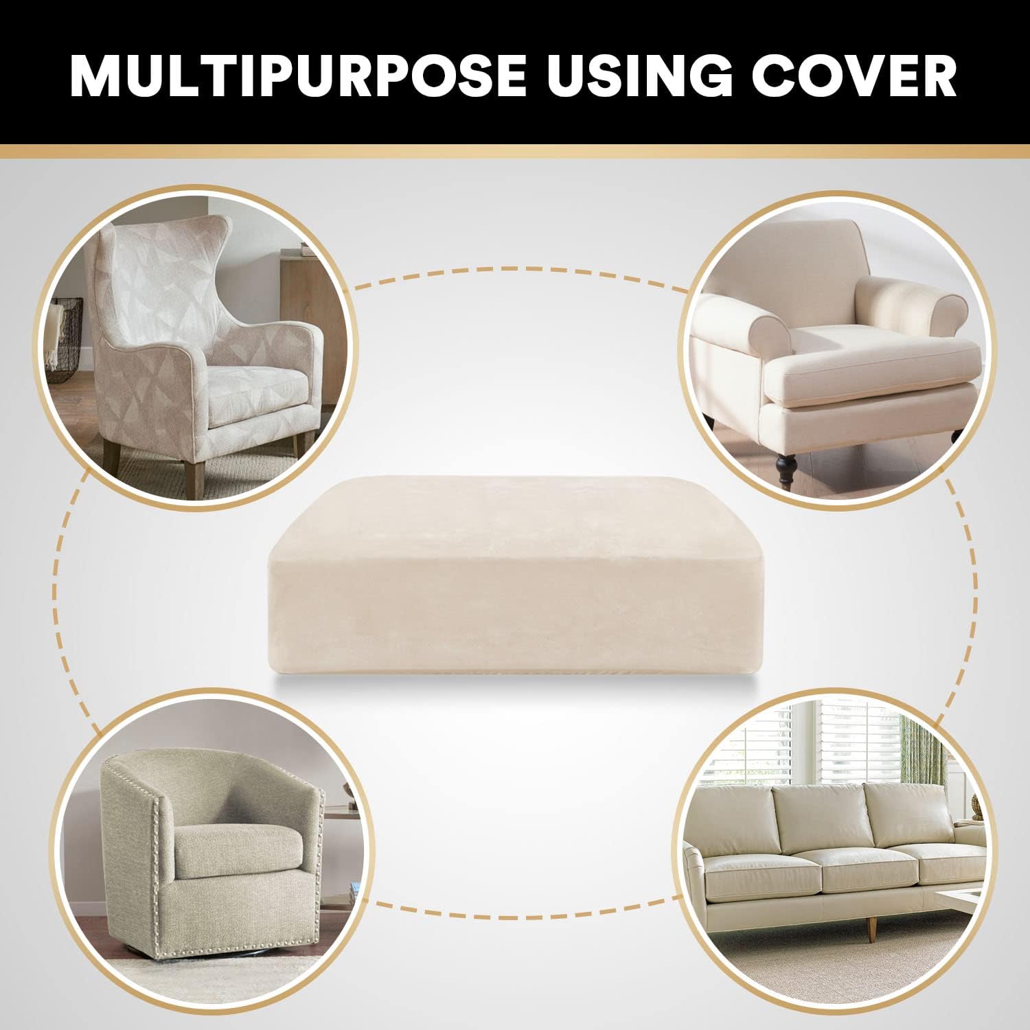 PrinceDeco Stretch Velvet Couch Cushion Cover,Soft Fitted Cushion Slipcover for Chair Cushion