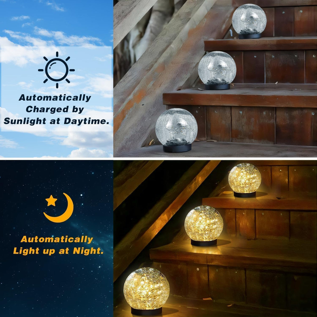 Solar Garden Lights Outdoor Waterproof, 6 Pack LEDs Cracked Glass Ball Light, Ground Landscape