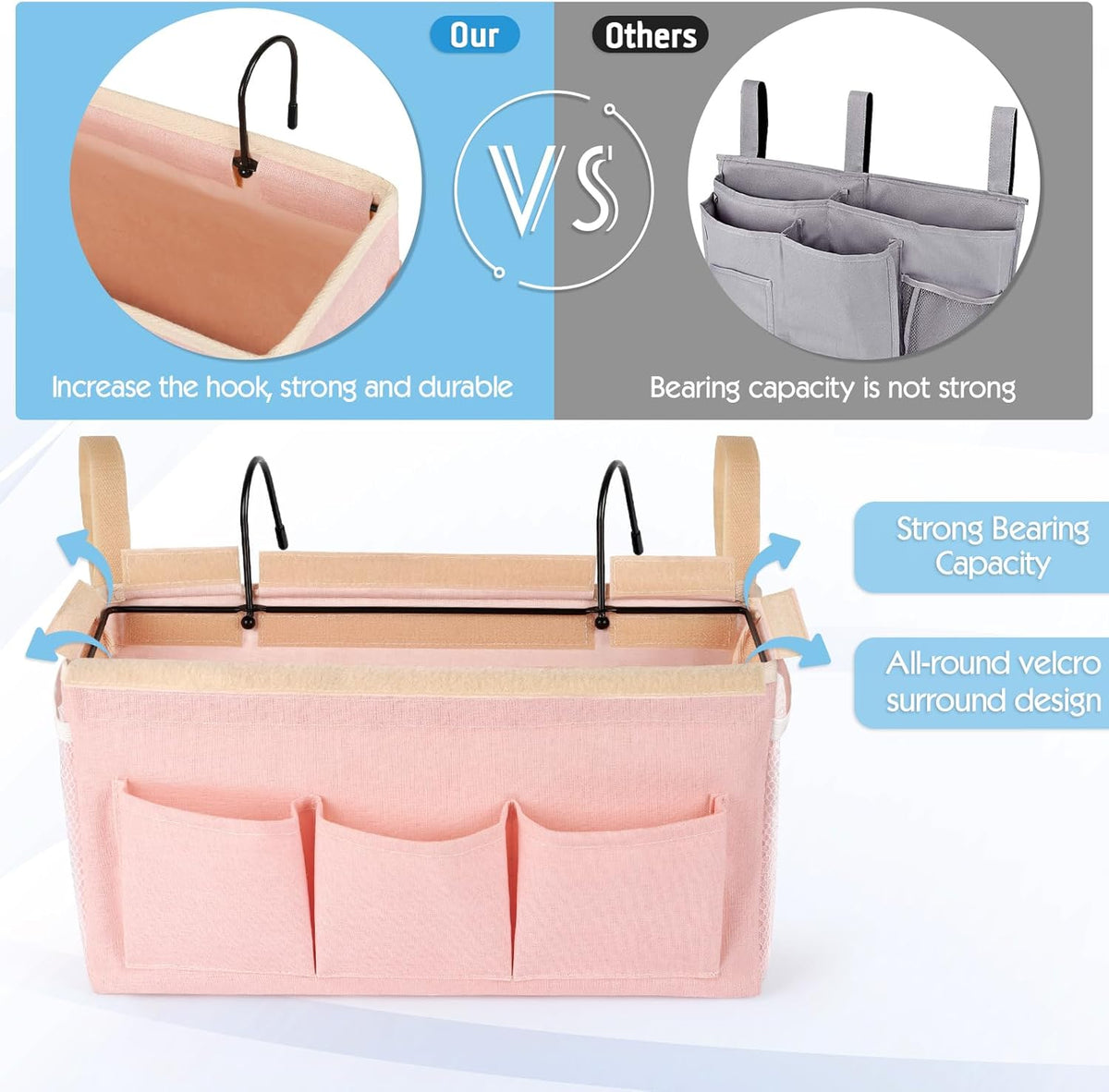 Bedside Storage Caddy/Bedside Hanging Storage Bag for Headboards Bunk Beds Dorm Rooms Book Phone