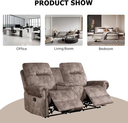 EBELLO Manual Recliner Loveseat Sofa, 2 Seater Reclining Couch Chair with Center Console, Hidden