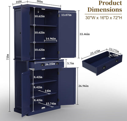 ARTPOWER 72" Tall Kitchen Pantry Storage Cabinet with Drawer and Adjustable Shelves, Pantry Cabinet