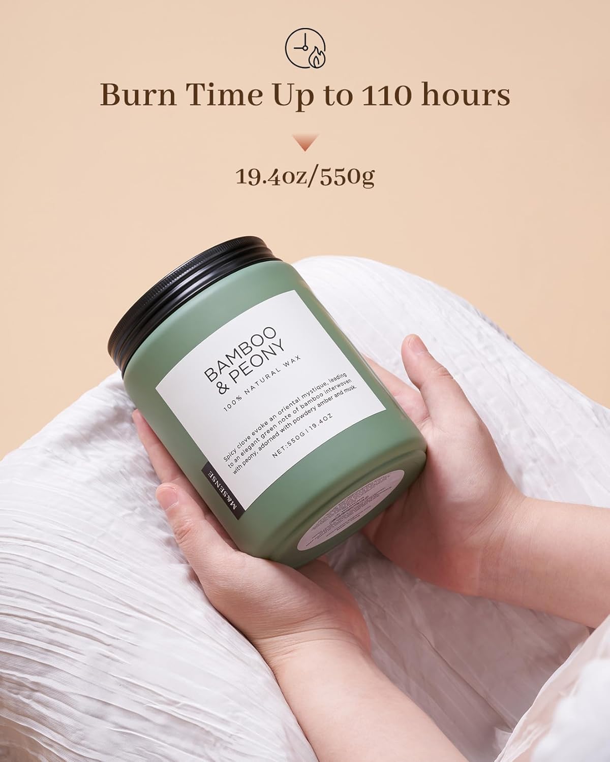 M&SENSE Bamboo Peony Spring Large Candles for Home Scented 19.4oz 110 Hour Long Lasting Burn