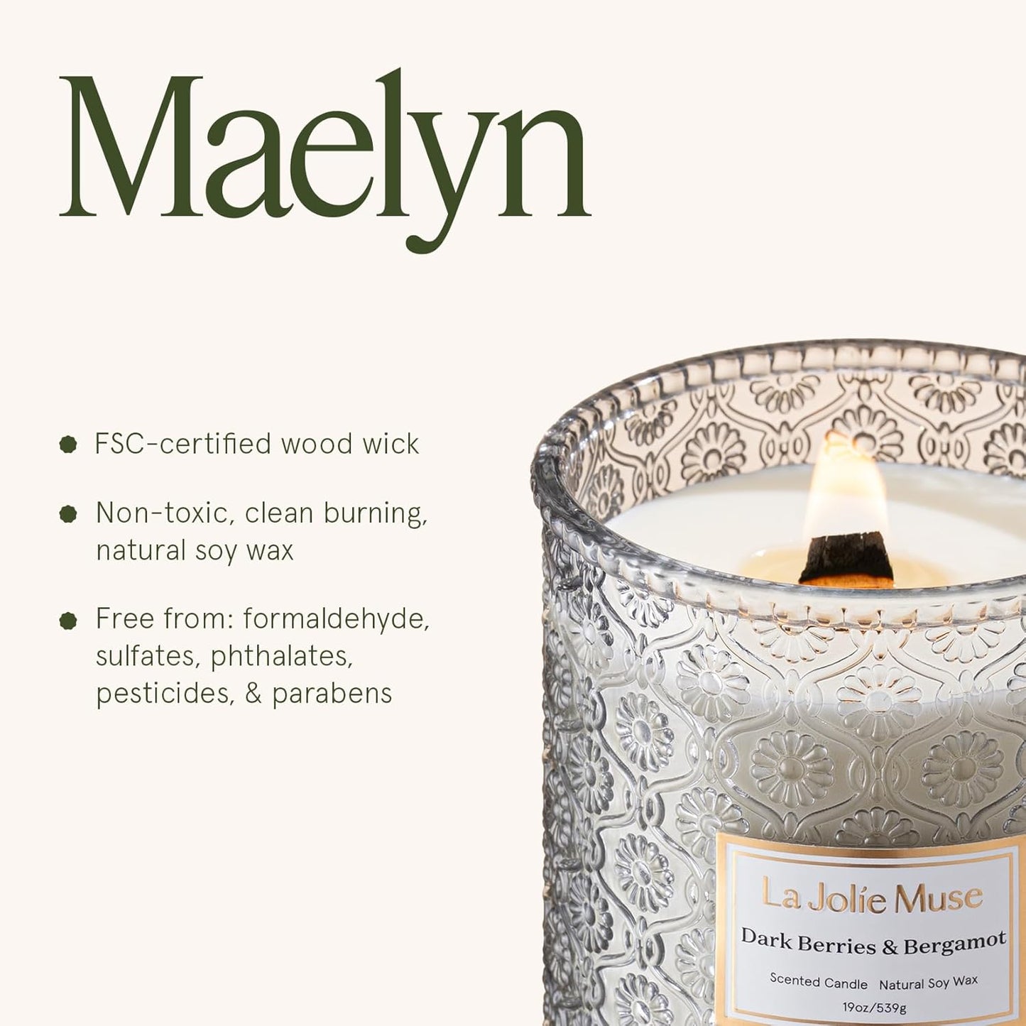 LA JOLIE MUSE Dark Berries & Bergamot Candle - Berries, Grape, Caramel | 19 oz Large Wooden Wick