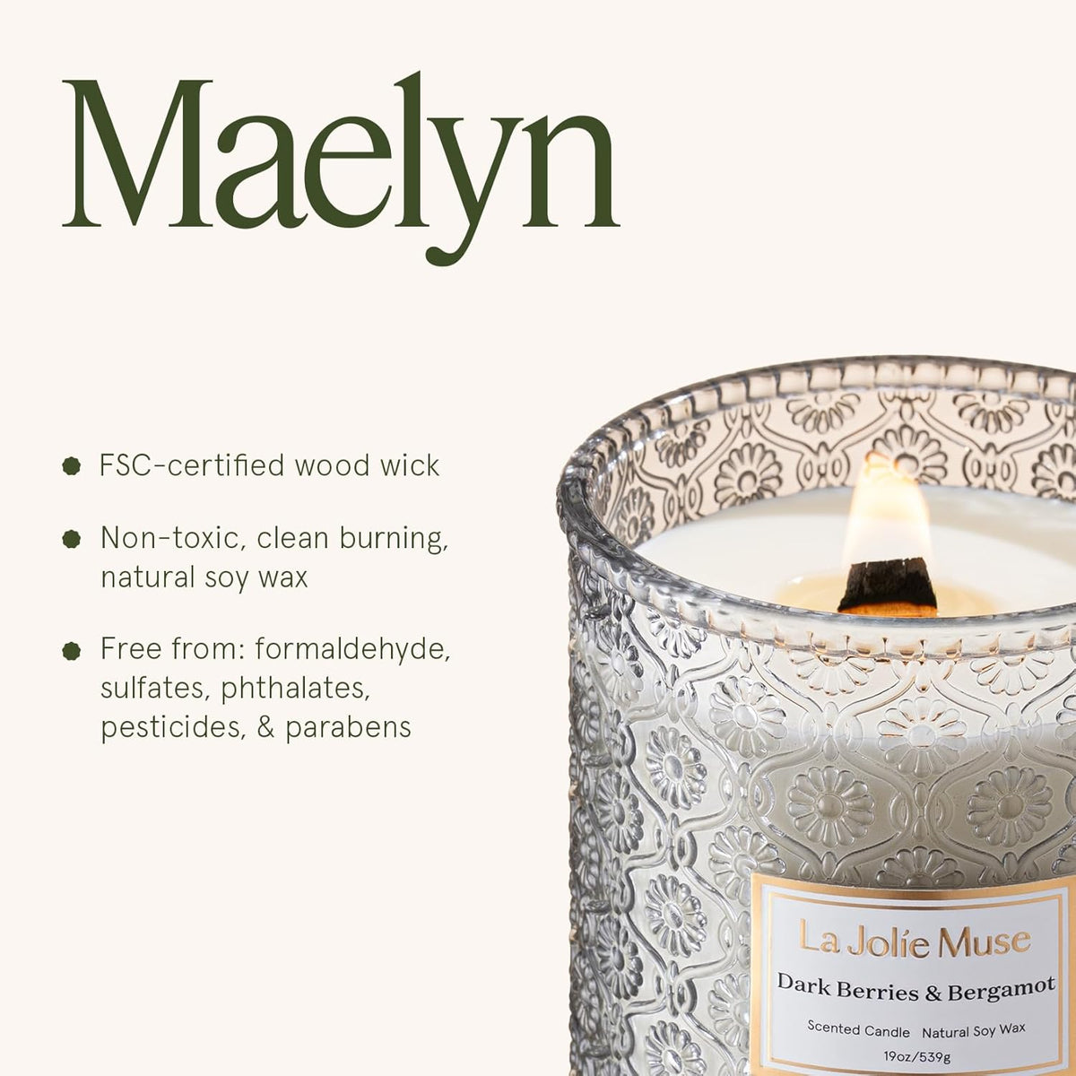 LA JOLIE MUSE Dark Berries & Bergamot Candle - Berries, Grape, Caramel | 19 oz Large Wooden Wick