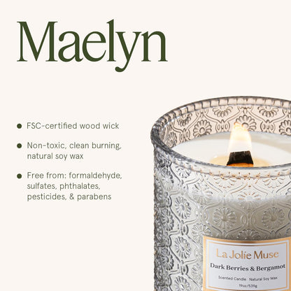 LA JOLIE MUSE Dark Berries & Bergamot Candle - Berries, Grape, Caramel | 19 oz Large Wooden Wick