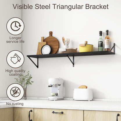 Floating Shelves 48 Inch Long, 10" Deep Floating Shelves, Black Wall Shelves 48 x 10, Set of 2