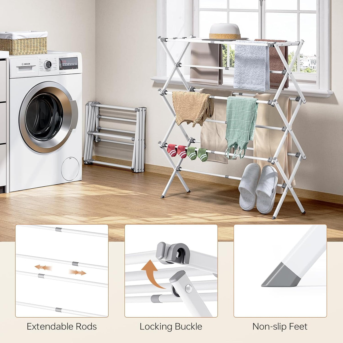 APEXCHASER Drying Rack Clothing, Clothes Drying Rack Foldable, Laundry Drying Rack Expandable