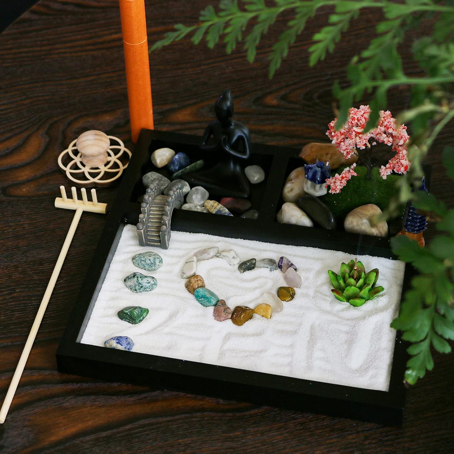 Desktop Meditation Yoga Garden Kit with Japanese Tabletop Rock Sand Chakra Shrine Altar, Home