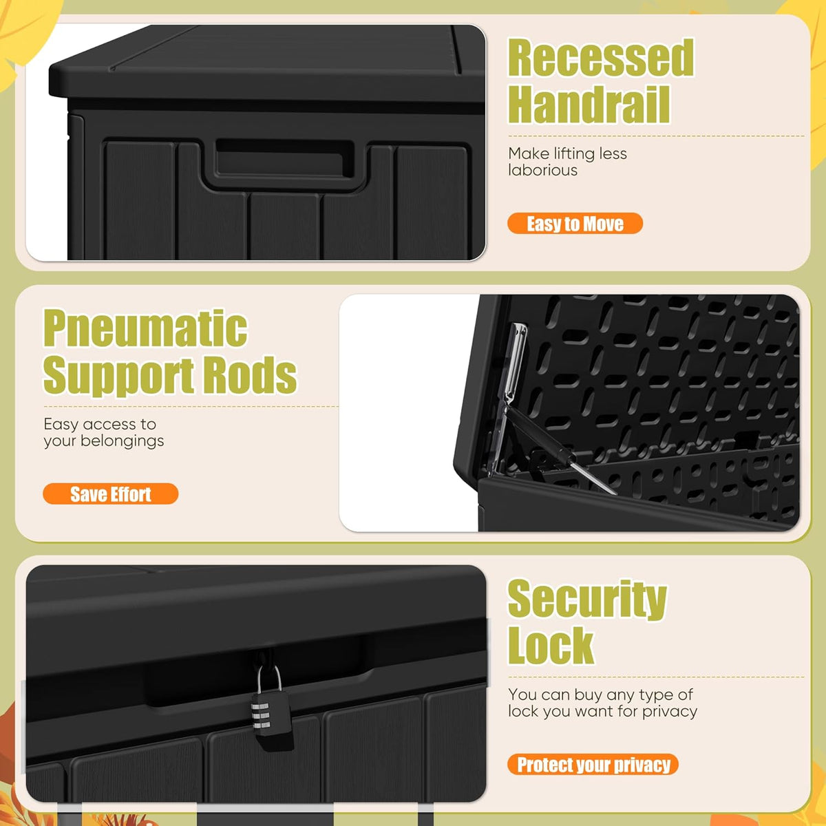 Devoko 90 Gallon Double-Wall Deck Box, Side Handles, HDPE Outdoor Large Storage Box Waterproof and