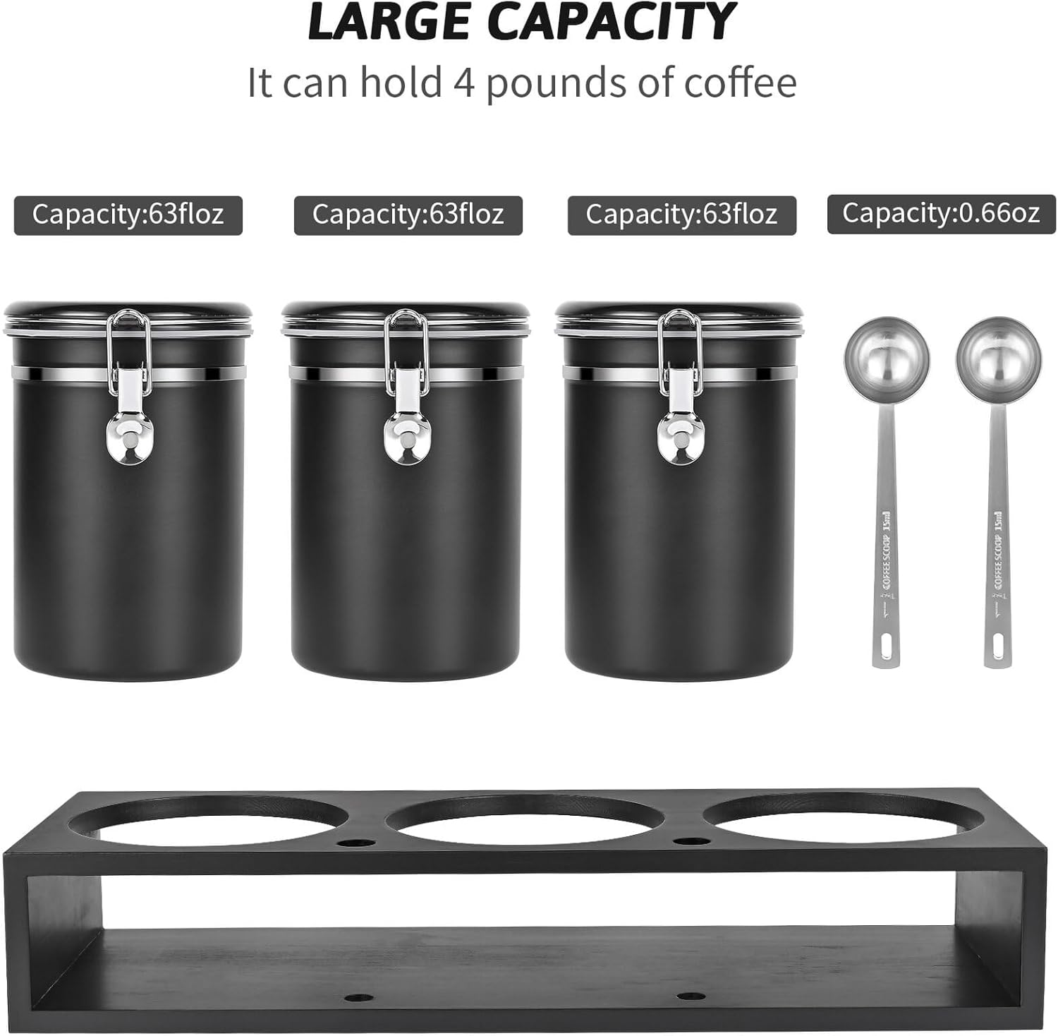 Yangbaga 3x63OZ Sugar Coffee Canisters with Shelf, 304 Stainless Steel Coffee Station Container for