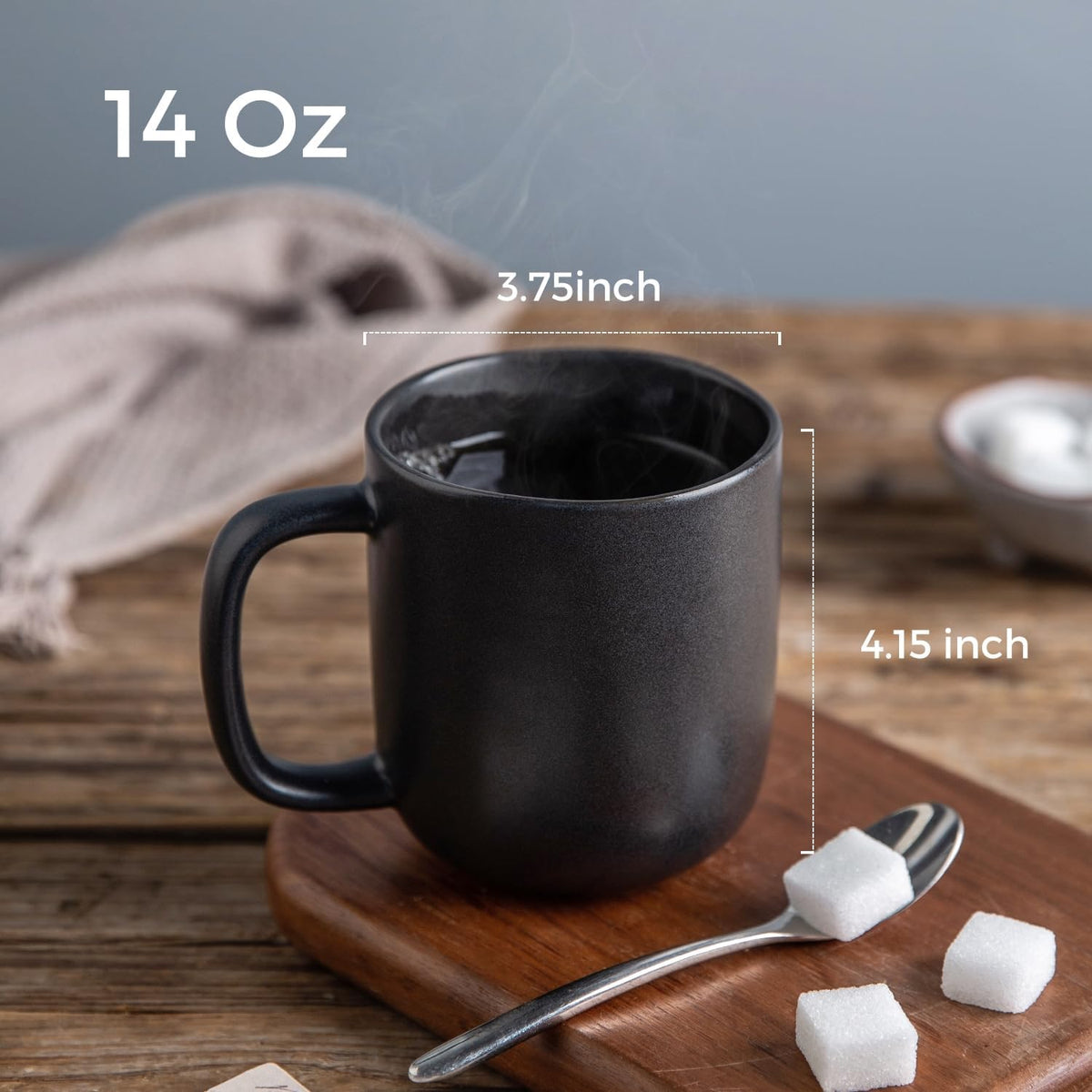 AmorArc 14oz Coffee Mugs Set of 6, Ceramic Coffee Mugs with Large Handle & Wavy Rim for Latte/Hot