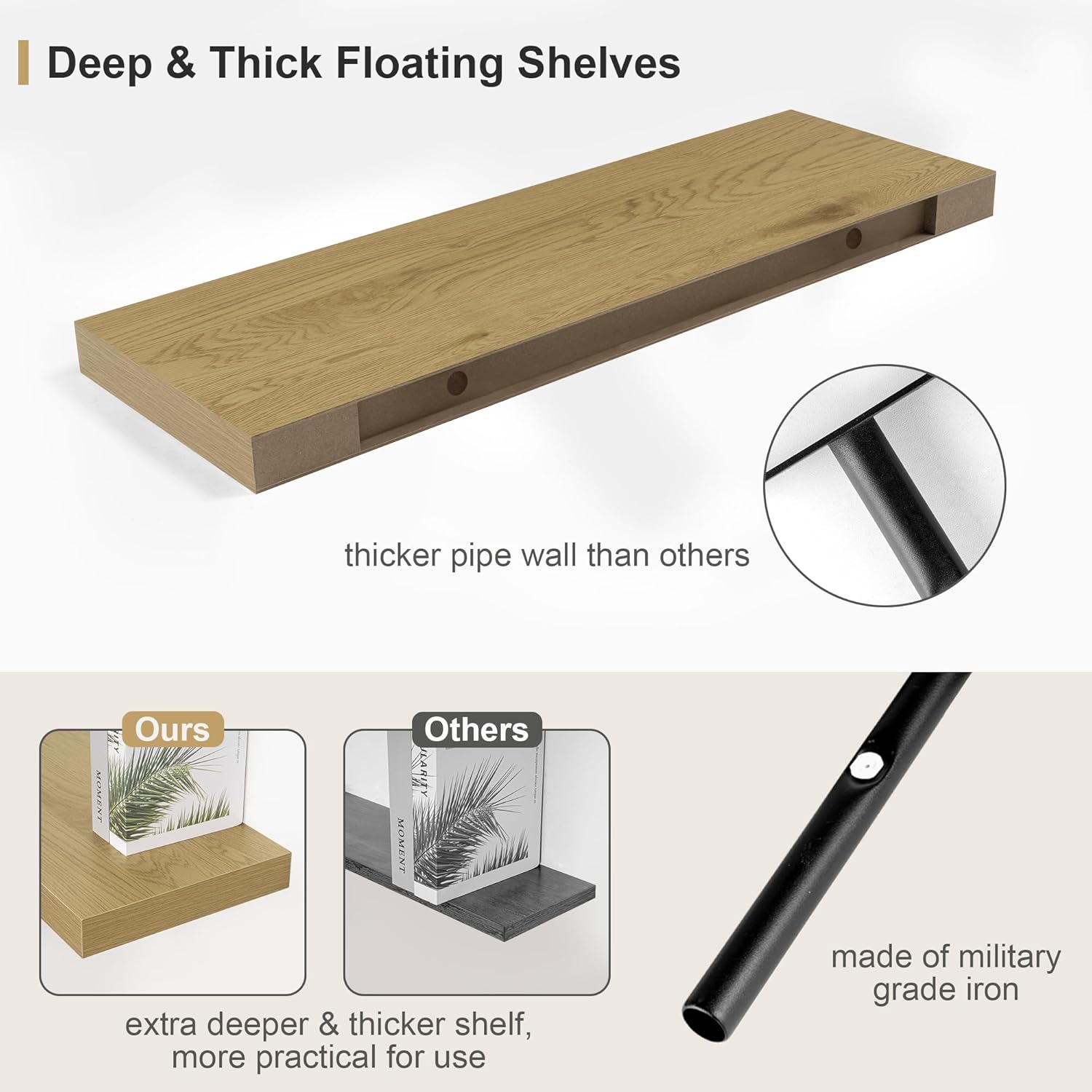 12" Deep Oak Floating Shelves,Over Toilet Long Wall Mounted Modern Farmhouse 36 inches,Wall Shelves