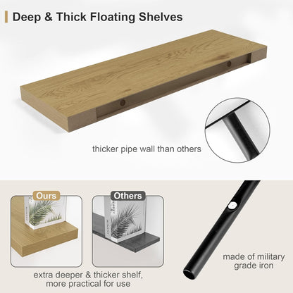 12" Deep Oak Floating Shelves,Over Toilet Long Wall Mounted Modern Farmhouse 36 inches,Wall Shelves