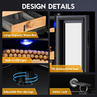 Tylza Cigar Humidor Cabinet 35L, Temp & Humidity Control Electric Humidors for Cigars, 260 Cigars