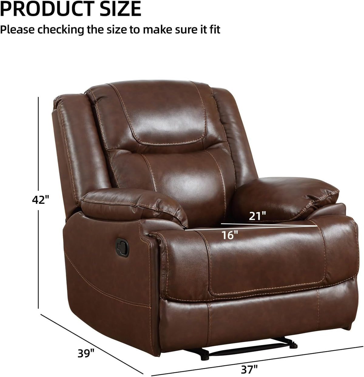 EBELLO Genuine Leather Manual Recliner Chair, Reclining Sofa Chair Couch for Living Room, Bedroom