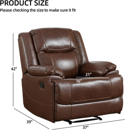 EBELLO Genuine Leather Manual Recliner Chair, Reclining Sofa Chair Couch for Living Room, Bedroom