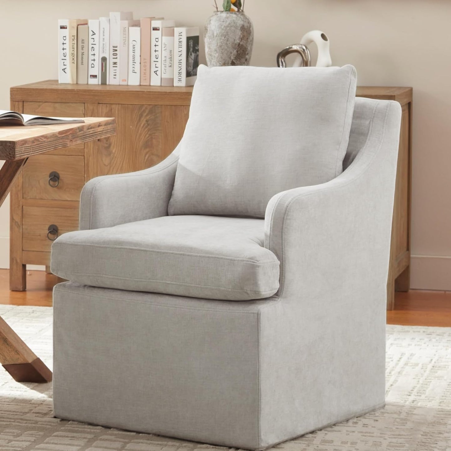 VKNOW Upholstered Dining Chairs, Modern Kitchen Chairs Dinner Chairs with 4 Casters, Linen Armchair