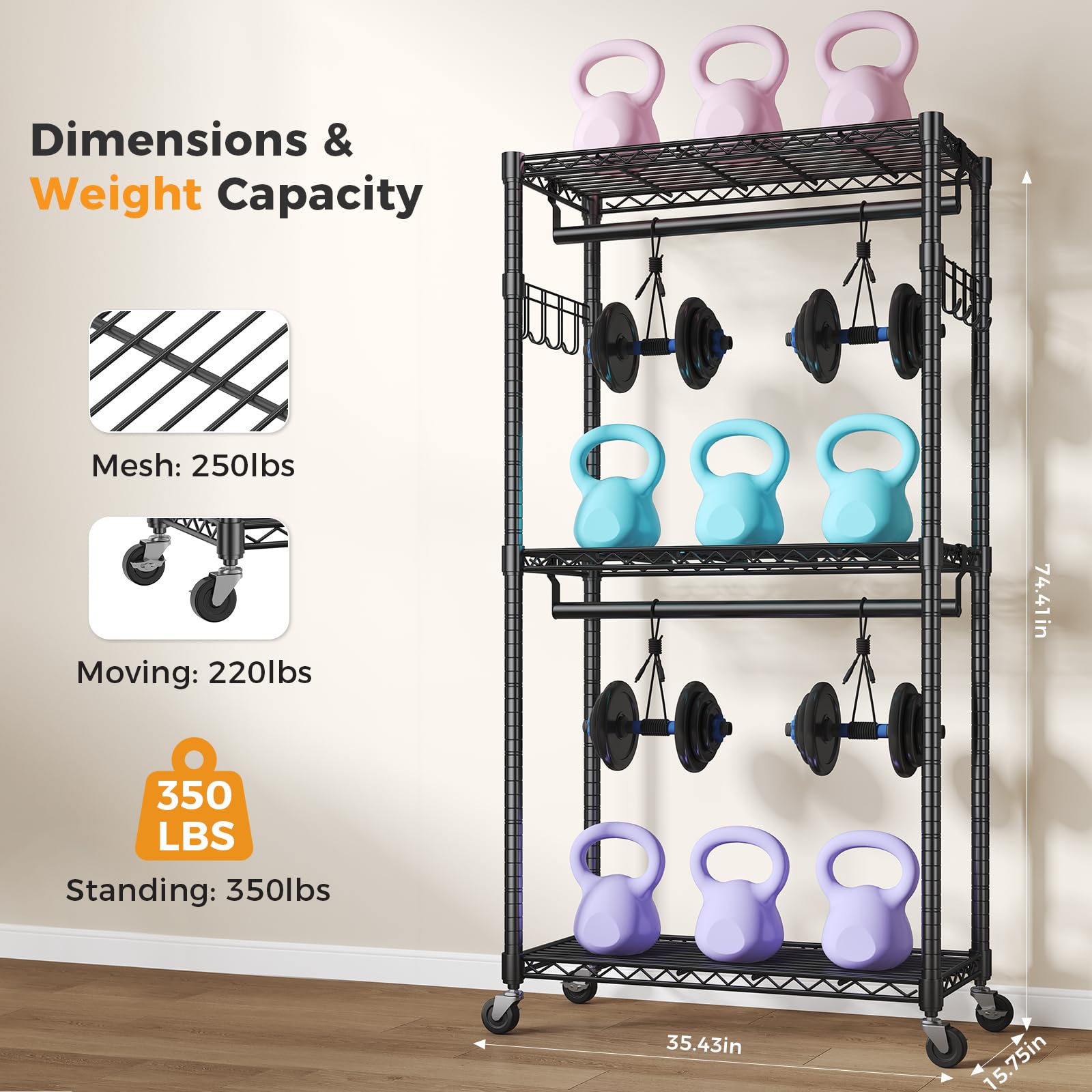 OLIXIS Rolling Clothes Rack, Heavy Duty Garment Rack, 35 IN, Metal Black