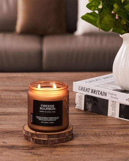 M&SENSE Fireside Bourbon Jar Candle, 11.6oz Clean Soy Wax Up to 70 Hours Burn Time Smoky Scent 2