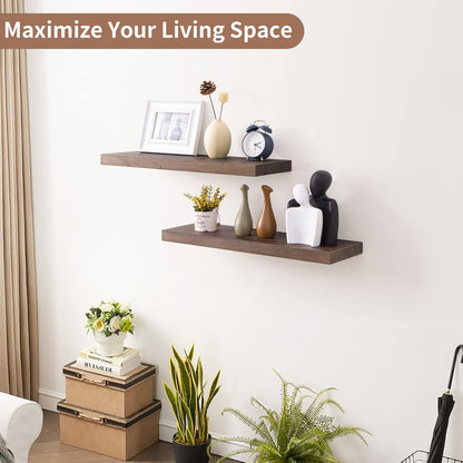 Axeman Floating Shelves for Wall, 24''W x 8'' D Rustic Solid Elm Wood Shelves for Storage, Wall