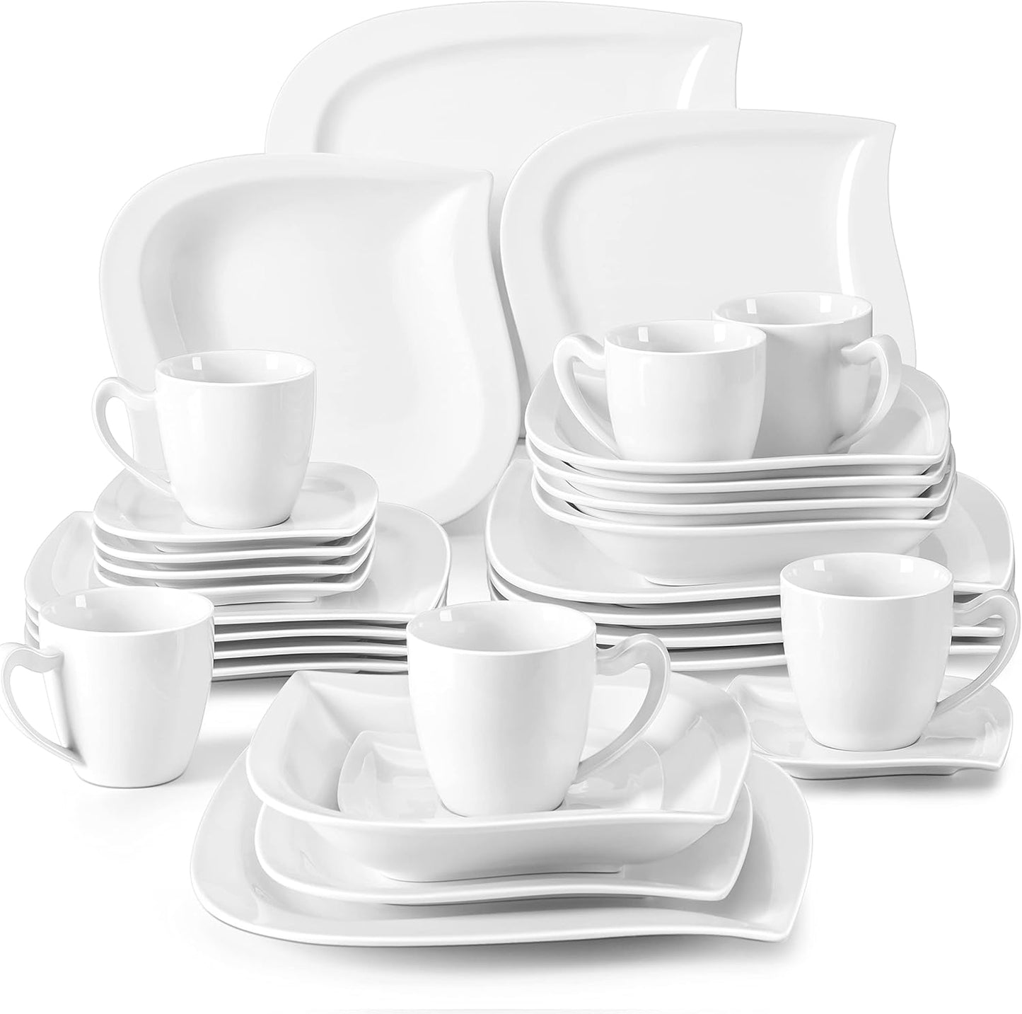 MALACASA Dinnerware Sets, 30 Piece Ivory White Plates and Bowls Sets for 6, Porcelain Dishes Set