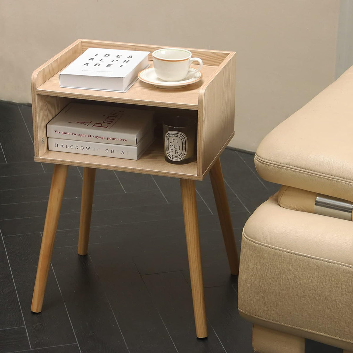 MaxSmeo Nightstand, Mid Century Modern Side Table Bedroom with Storage, Small End Bedside Table