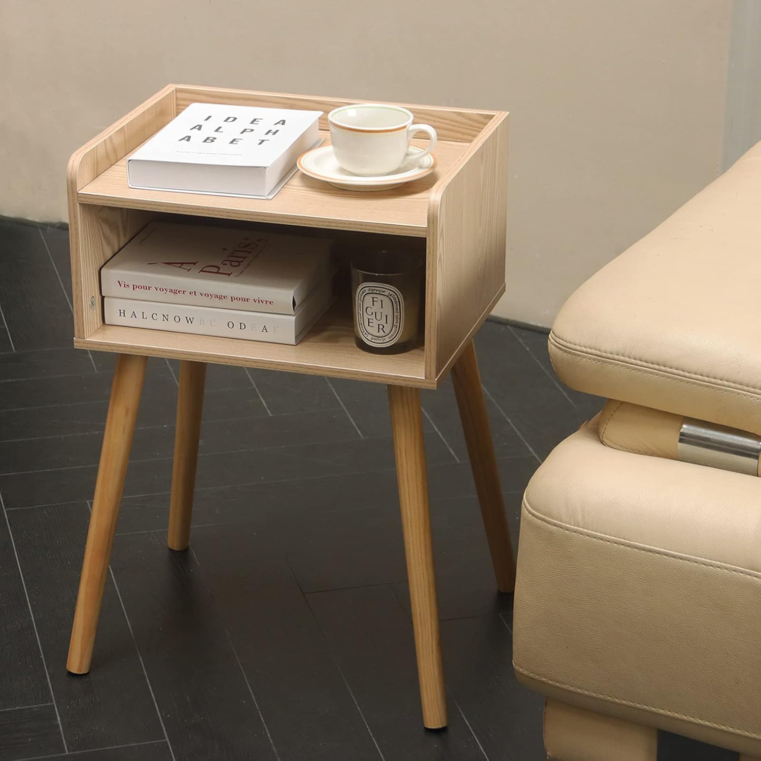 MaxSmeo Nightstand, Mid Century Modern Side Table Bedroom with Storage, Small End Bedside Table