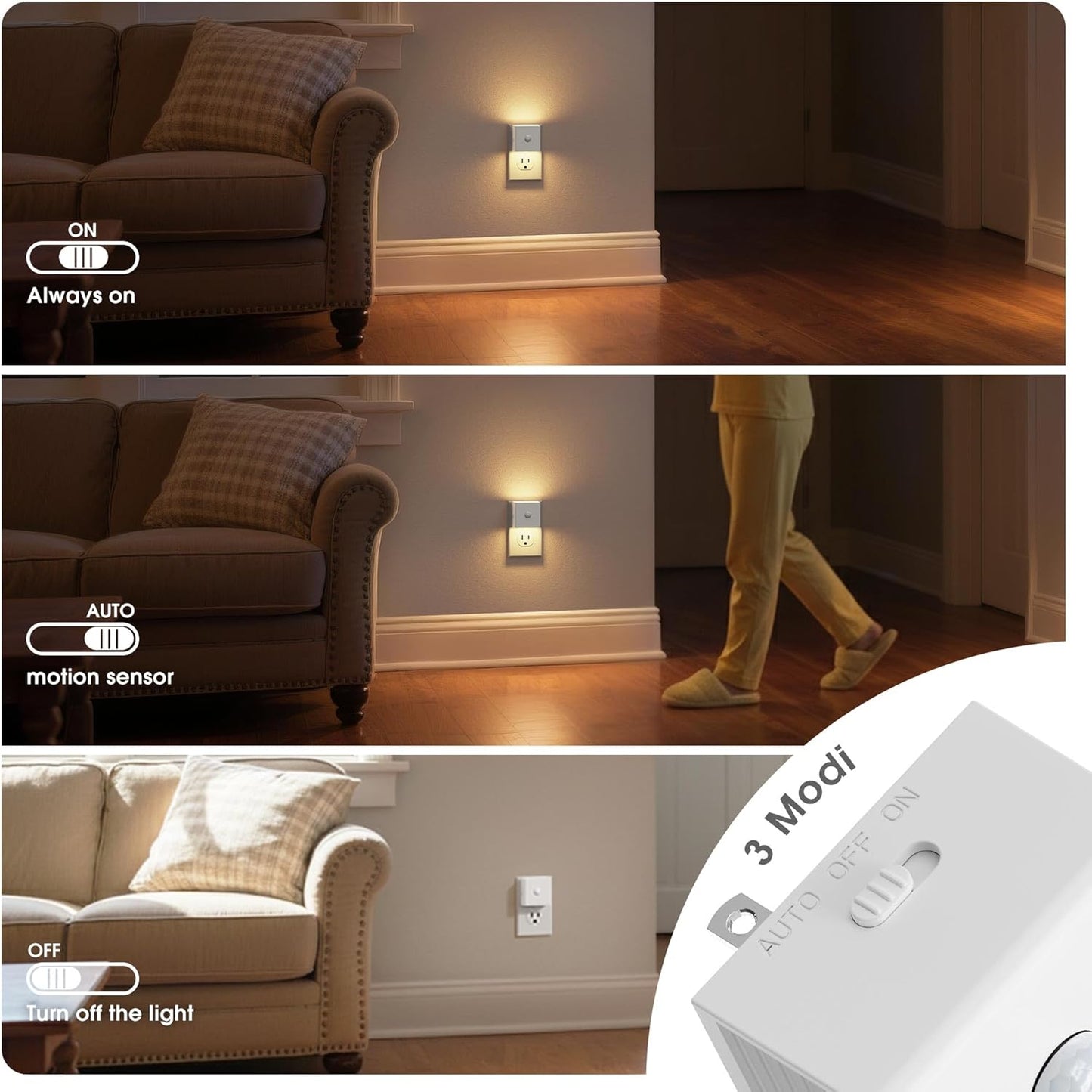 JandCase Motion Sensor Night Light, Night Lights Plug into Wall with Adjustable Brightness, Motion